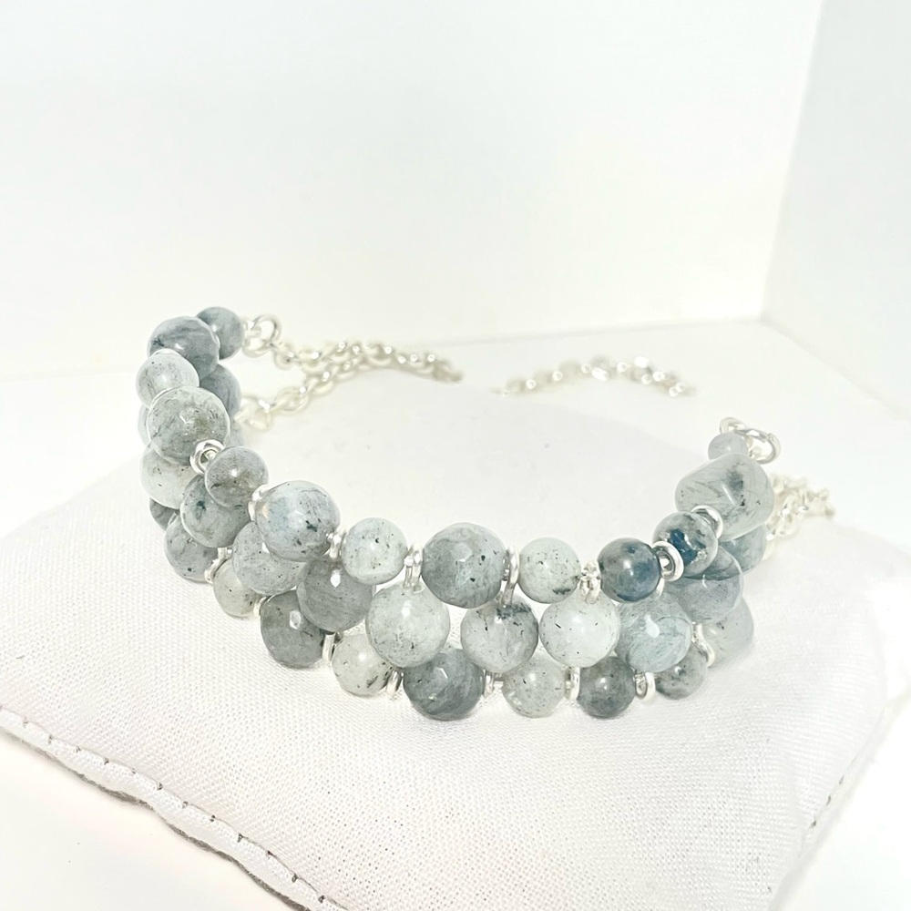 Adjustable Silver And Labradorite Beaded Bracelet - image 2